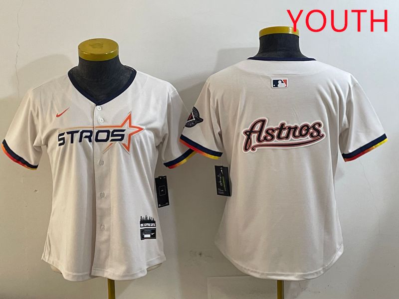 Youth Houston Astros Blank Cream Three generations Joint Name 2025 Nike MLB Jersey style 41015
